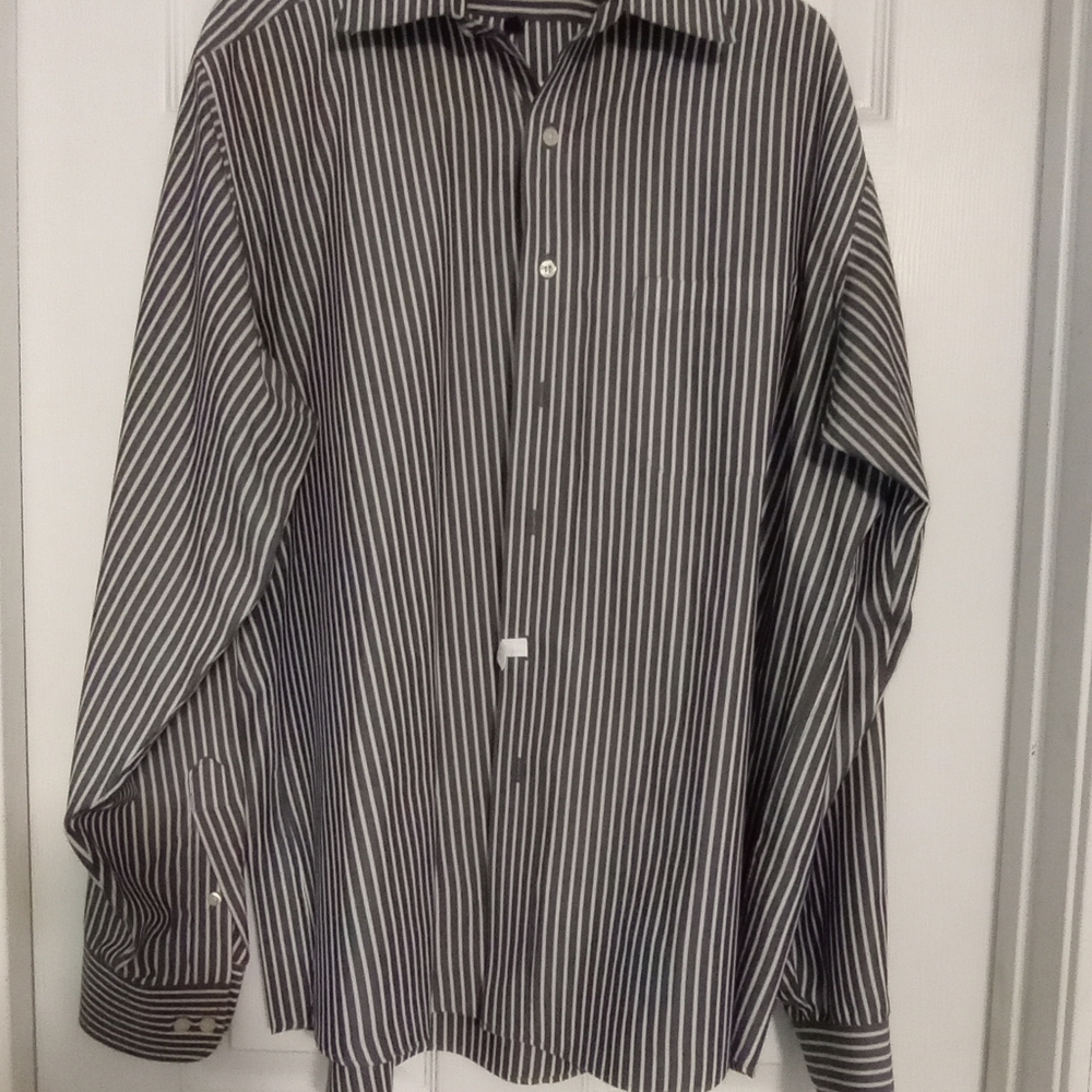 Chaps Wrinkle Free Long Sleeve Casual Fit White/Gray Men's Shirt Size Large